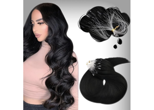 Extensii Microring Russian Hair #1A Negru Soft